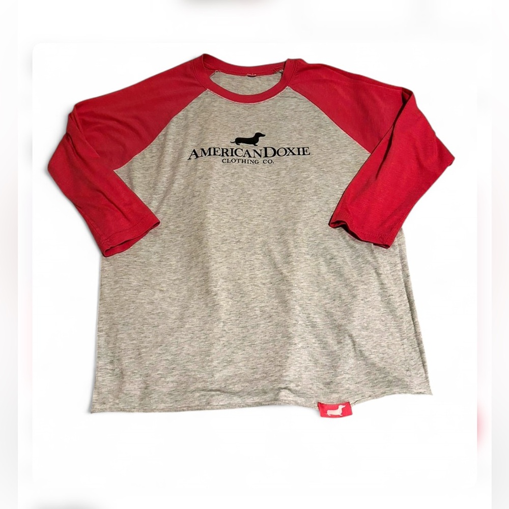 American Doxie sz Medium (?) pink gray baseball Tee dog lover dog mom dachshund